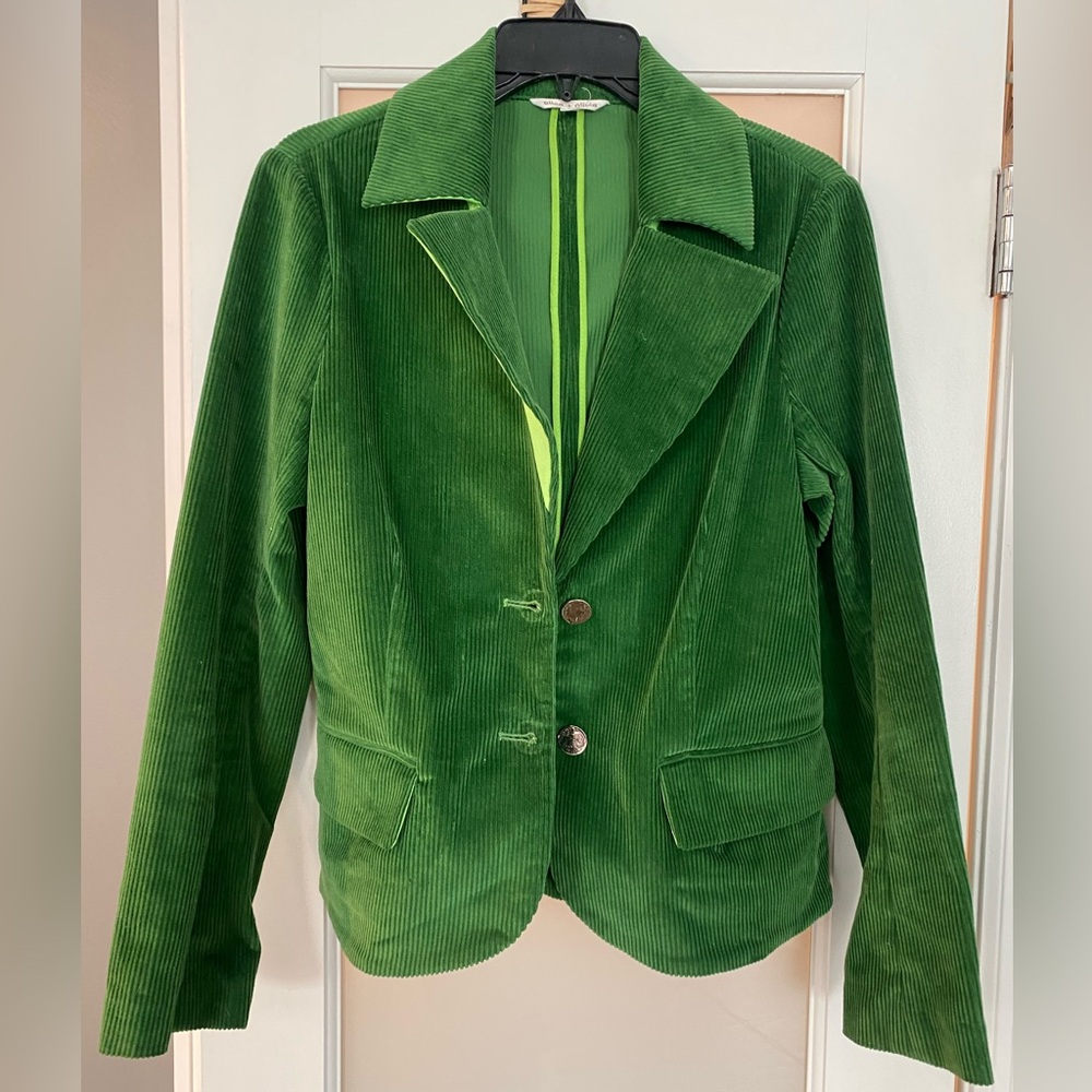 Alice + Olivia structured green corduroy elbow patch 2-button jacket blazer LARG - Picture 3 of 7
